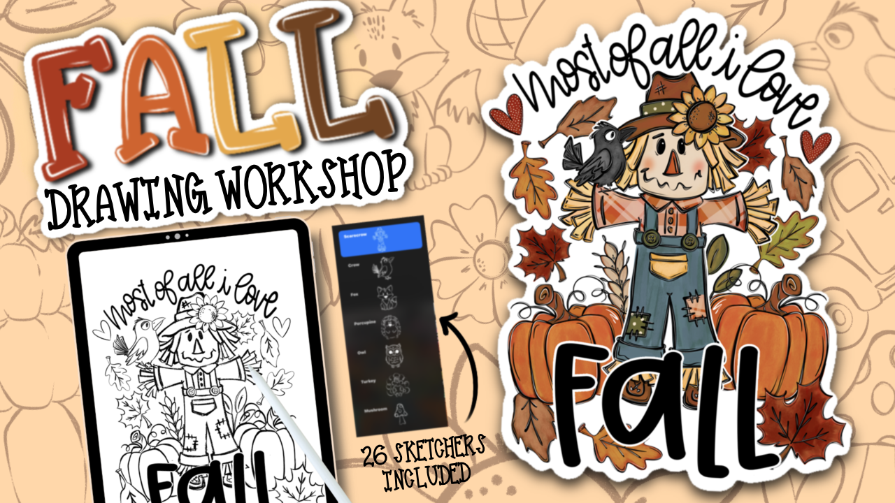 Fall Drawing Workshop thumbnail with the scarecrow design